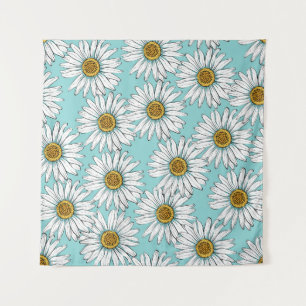 Blaues Vintages Daisy-Muster Wandteppich