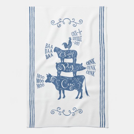 Blaues Vintages Landgut Geschirrtuch (Vertikal)