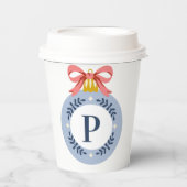 Blaues Vintages Monogramm Weihnachtsschmuckpapier Pappbecher (Vorderseite)