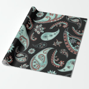 Blaues Vintages Paisley Muster Geschenkpapier