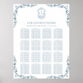 Blaues Vintages Wappen Hochzeit 16 Tafelsitzkarten Poster (Vorne)