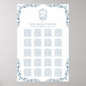 Blaues Vintages Wappen Hochzeit 20 Tischsitze Poster (Vorne)