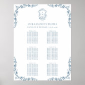 Blaues Vintages Wappen Hochzeit 9 Tischkarten Poster (Vorne)