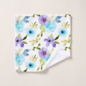 Blaues Violett Aquarellfarben Blumenbadetücher Set (Waschlappen)