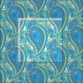 Blaues Violett Grün Paisley Blumenmuster Stoff (Kachel)