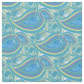 Blaues Violett Grün Paisley Blumenmuster Stoff (Nahaufnahme)