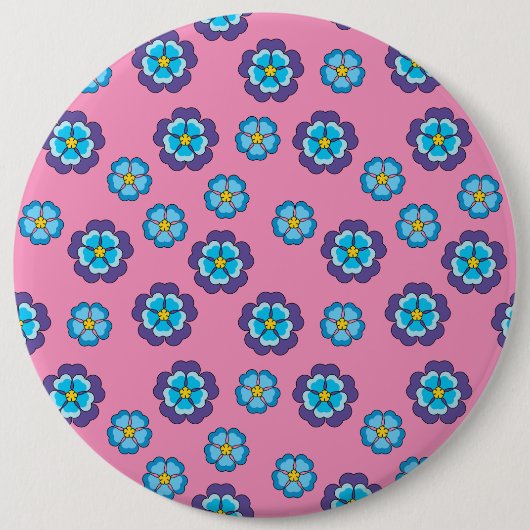 Blaues Violett Rosa Blumenmuster Button (Vorderseite)