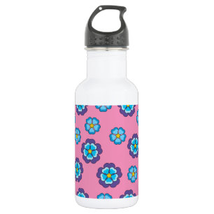 Blaues Violett Rosa Blumenmuster Edelstahlflasche
