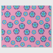 Blaues Violett Rosa Blumenmuster Geschenkpapier (Flach)
