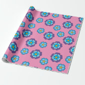 Blaues Violett Rosa Blumenmuster Geschenkpapier (Ungerollt)