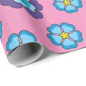 Blaues Violett Rosa Blumenmuster Geschenkpapier (Rolleneckpunkt)