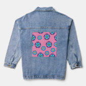 Blaues Violett Rosa Blumenmuster Jeansjacke (Rückseite)