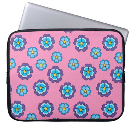 Blaues Violett Rosa Blumenmuster Laptopschutzhülle (Vorderseite)