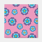 Blaues Violett Rosa Blumenmuster Magnet (Vorne)