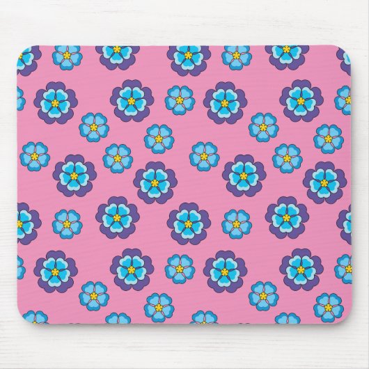 Blaues Violett Rosa Blumenmuster Mousepad (Vorne)