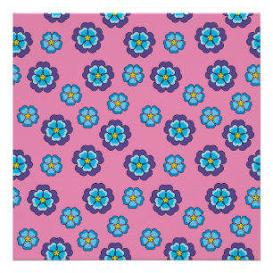 Blaues Violett Rosa Blumenmuster Poster