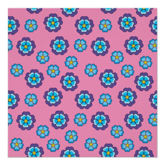Blaues Violett Rosa Blumenmuster Poster (Vorderseite)