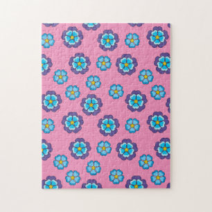 Blaues Violett Rosa Blumenmuster Puzzle