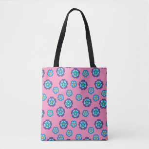 Blaues Violett Rosa Blumenmuster Tasche