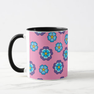 Blaues Violett Rosa Blumenmuster Tasse