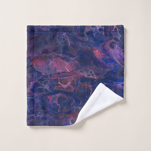 Blaues Violett und Korallenrot Marmor Akrylabstrak Badhandtuch Set (Waschlappen)