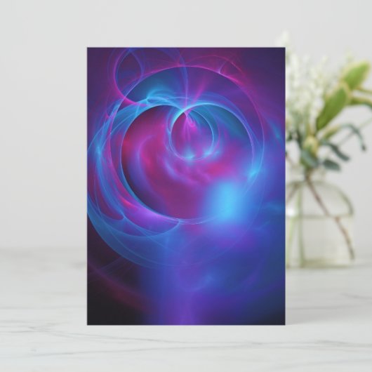 Blaues Violett und rosa Wirbles kosmisches Fraktal Einladung (Stehend Vorderseite)