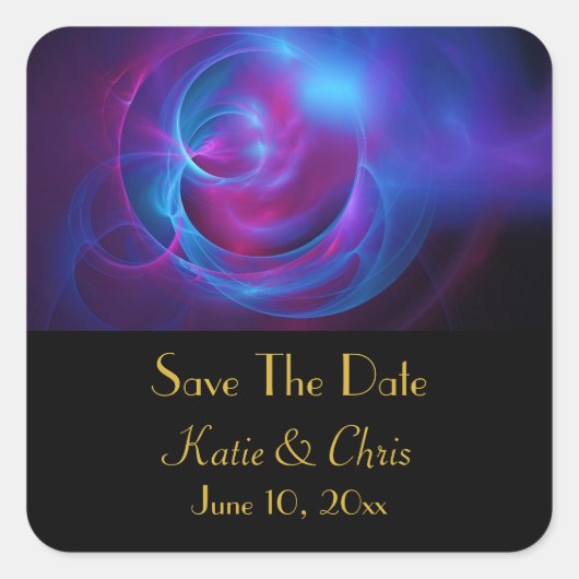 Blaues Violett und rosa Wirbles kosmisches Fraktal Quadratischer Aufkleber (Vorderseite)