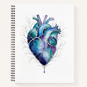 Blaues & violettes anatomisches Herz Notizblock