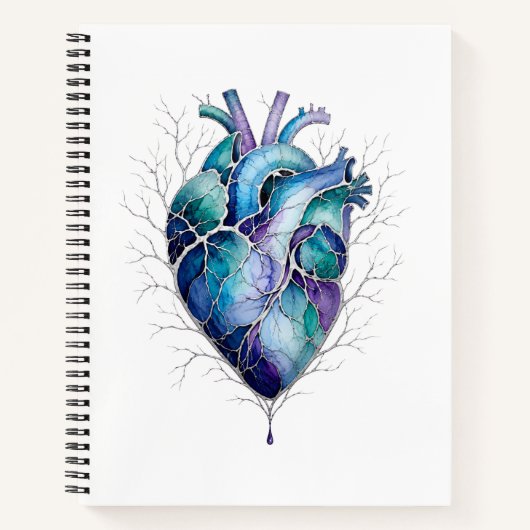 Blaues & violettes anatomisches Herz Notizblock (Vorderseite)