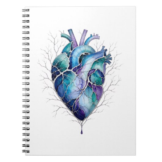 Blaues & violettes anatomisches Herz Notizblock (Vorderseite)