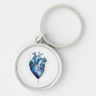 Blaues & violettes anatomisches Herz Schlüsselanhänger