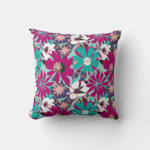 Blaues & violettes Blumenmuster Kissen