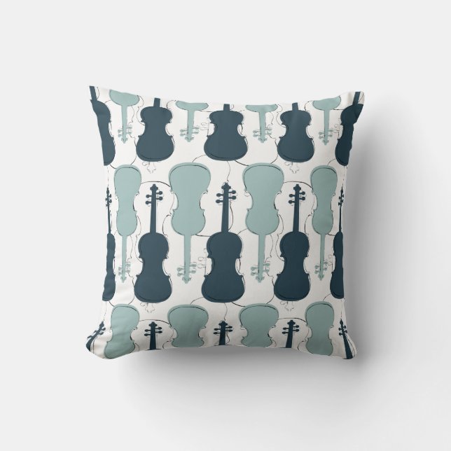 Blaues Violinmuster Kissen (Vorderseite)