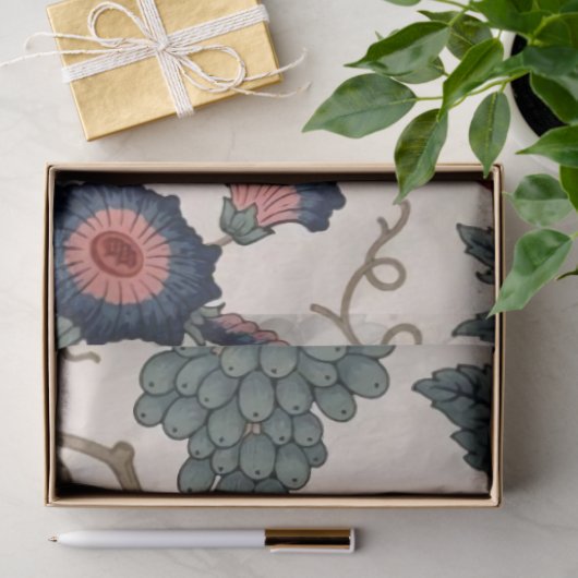 Blaues Vogel- und Blumendekutopapier Seidenpapier (Geschenk)