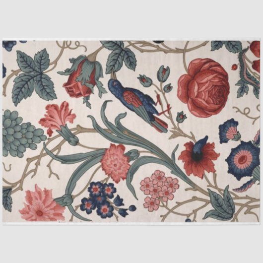 Blaues Vogel- und Blumendekutopapier Seidenpapier (Vorderseite)