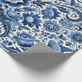Blaues volkstümliches Blumenmuster Geschenkpapier (Ecke)