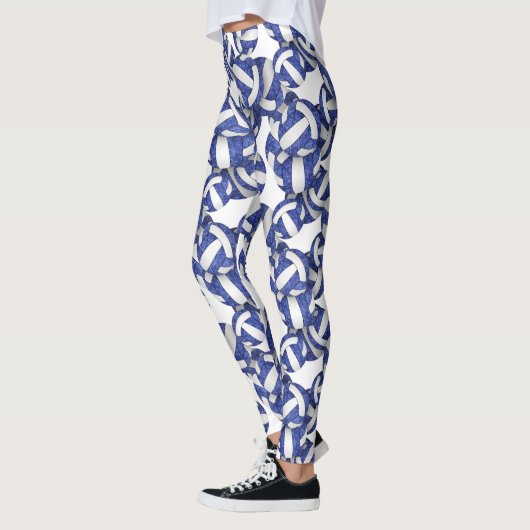 Blaues Volleyballmuster Leggings (Links)