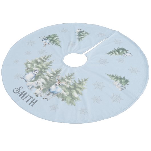 Blaues Waldbaumhemd Fleece Weihnachtsbaumdecke (Schrägansicht)