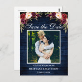 Blaues Waldburgund-Foto Save the Date Postkarte (Vorne/Hinten)