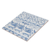 Blaues Waldland Tier Ikat Pattern Fox Rabbit Bird Fliese (Seite)