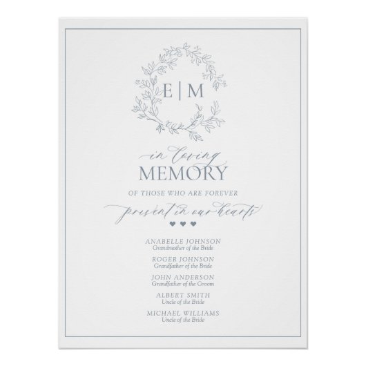 Blaues Wappen mit blauer Leafy Monogramm für das l Poster (Vorderseite)