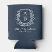 Blaues Wappen Moderne Monogramm Hochzeit Dosenkühler (Rückseite)