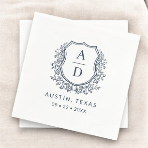 Blaues Wappen Moderne Monogramm Hochzeit Serviette