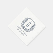 Blaues Wappen Moderne Monogramm Hochzeit Serviette (Ecke)