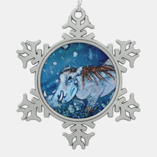Blaues Warthog Schneeflocken Zinn-Ornament (Vorderseite)