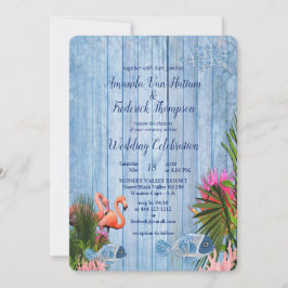 Blaues Wasser Kies und rosa Flamingos Einladung