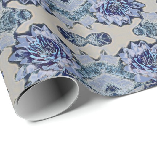 Blaues Wasser-Lilien-Muster Geschenkpapier (Rolleneckpunkt)