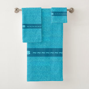 Blaues Wasser mit Initialen Badhandtuch Set
