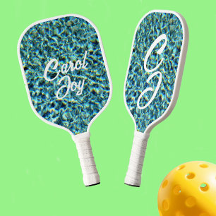 Blaues Wasser mit Initialen und Namen Pickleball Schläger