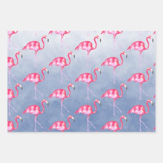 Blaues Wasser Rosa Flamingos Geschenkpapier Set (Vorderseite)